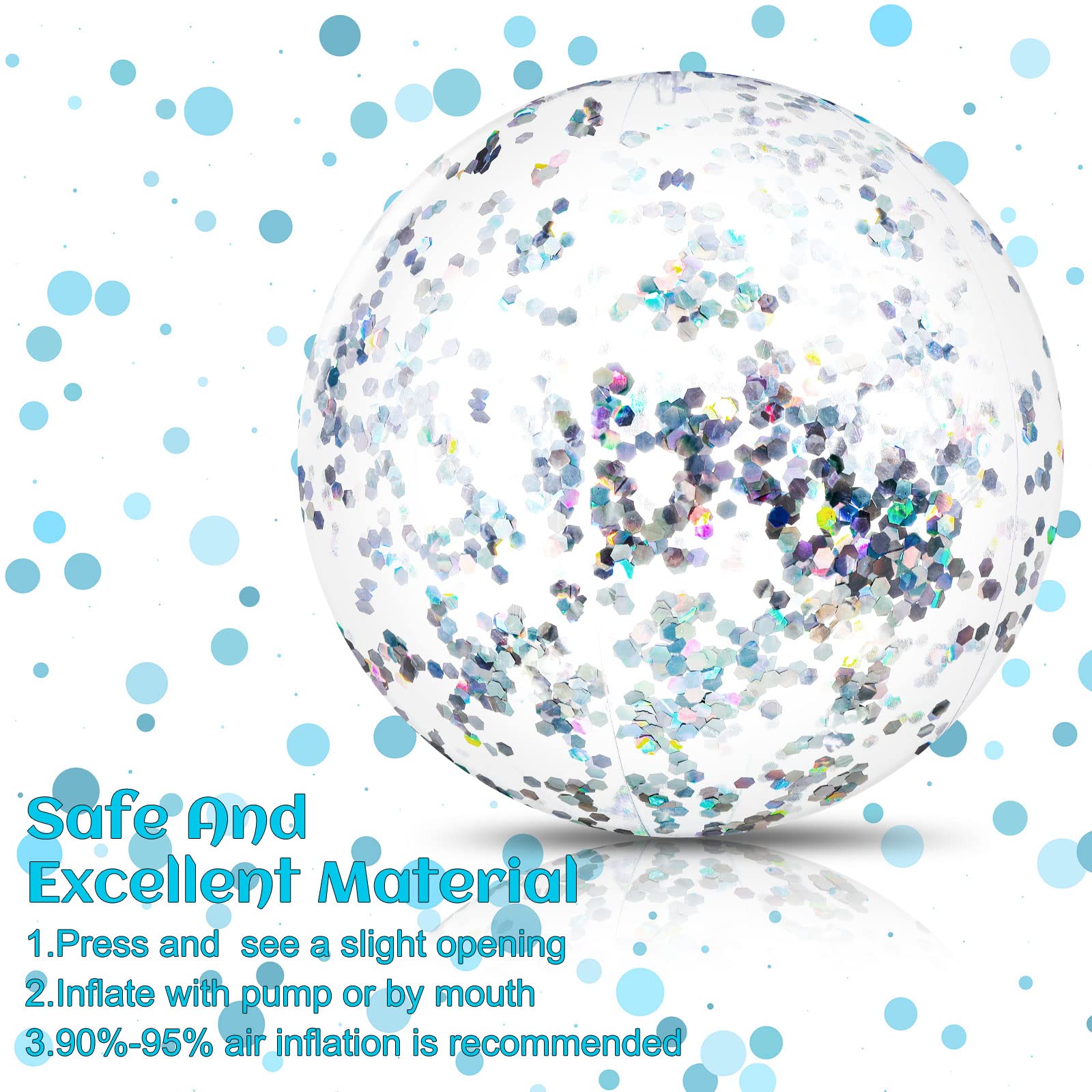 Civaner 6 Pcs 24 Inch Silver Inflatable Glitter Beach Balls Clear Floatable