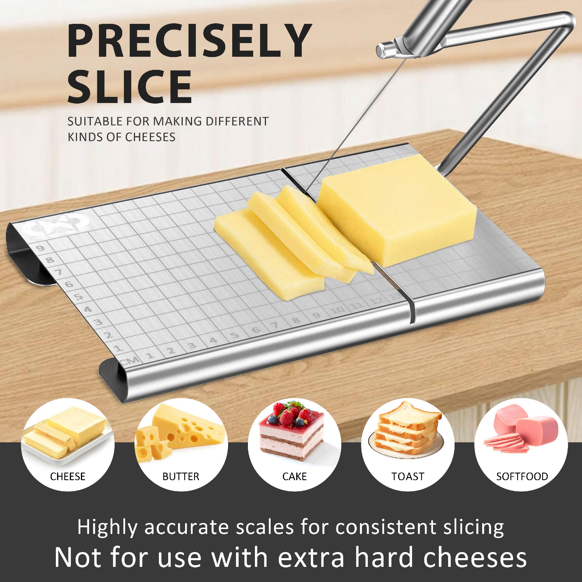 CMDZHF Stainless Steel Cheese Slicer with 5 Replacement Wires Silver