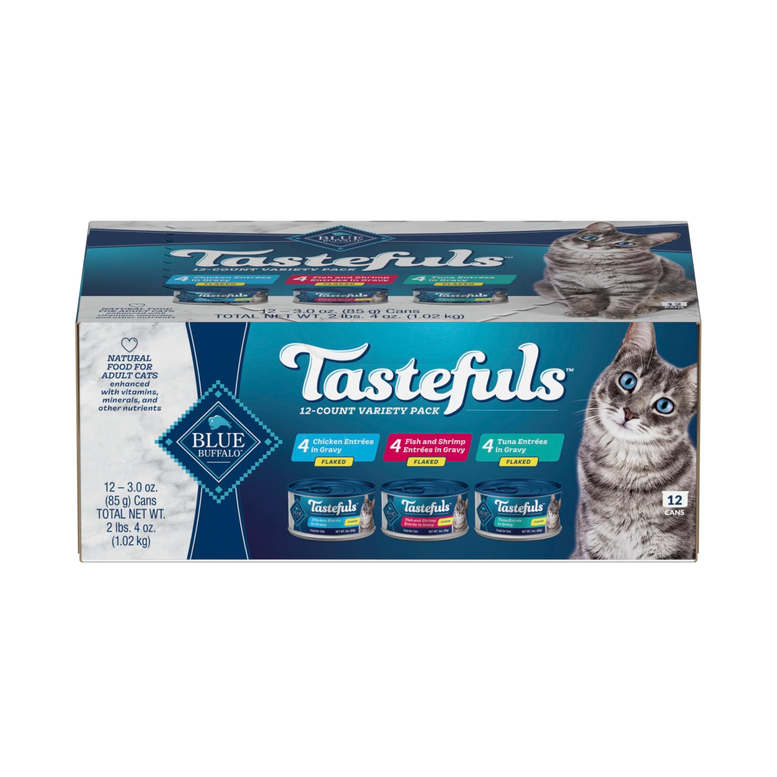 BestBy04/28 Blue Buffalo Tastefuls Wet Cat Food Variety Tuna Chicken 3oz 12ct