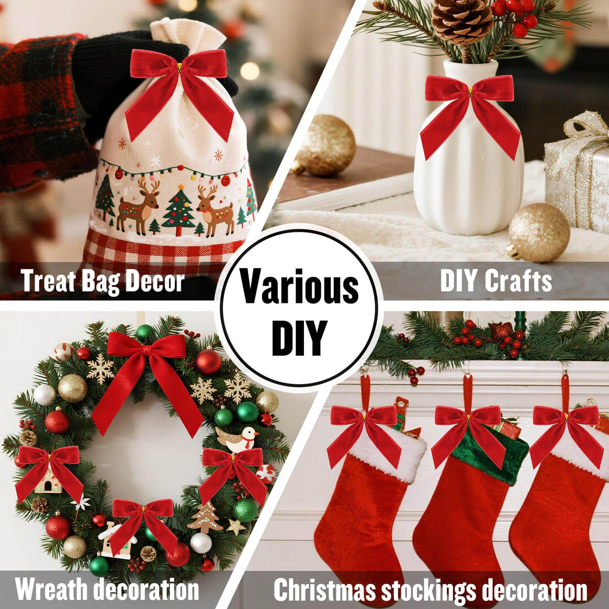Adlbbkiy 24 Pack Red Velvet Twist Tie Bows for Christmas Tree, Pre-Tied Small