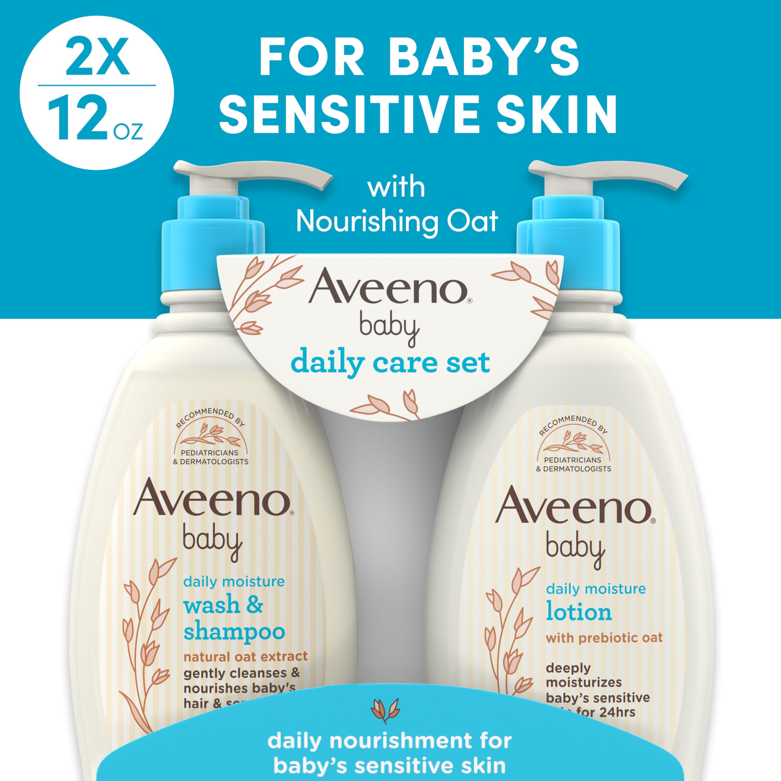 Aveeno Baby Daily Care Gift Set Oat Extract Prebiotic 2 Pack Lotion & Wash