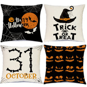Sadaunbe Halloween Pillow Covers Set of 4 Black Orange 20x20 Inches Linen