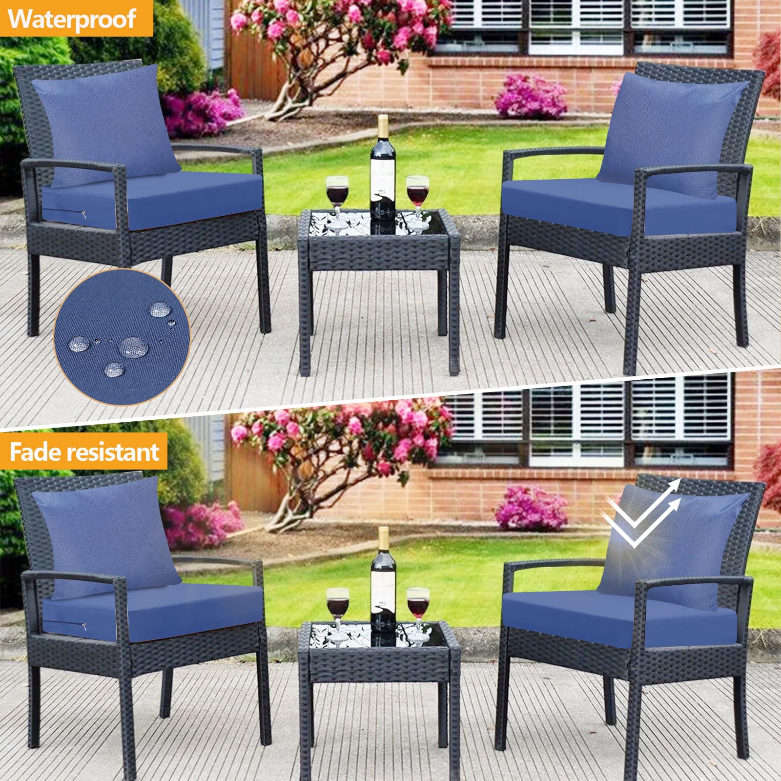 famibay Outdoor Chair Cushions Set 2 Waterproof UV Resistant 22x22 Navy