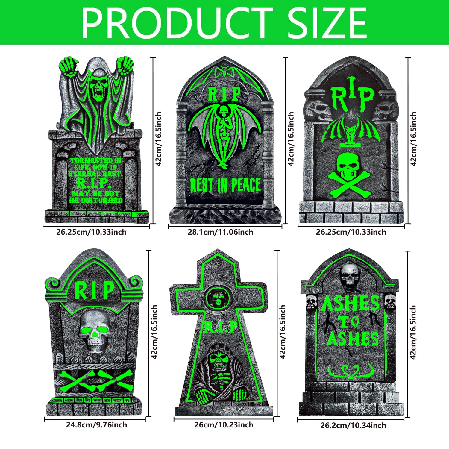 CiniQy Halloween Tombstones 6 Pack Light Up 16.5x11.5" Waterproof Outdoor Decor