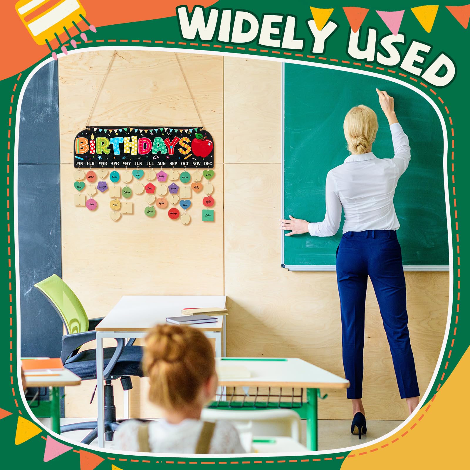 Chunful Birthday Calendar Wall Hanging DIY Reminder Board with 120 Tags Classic
