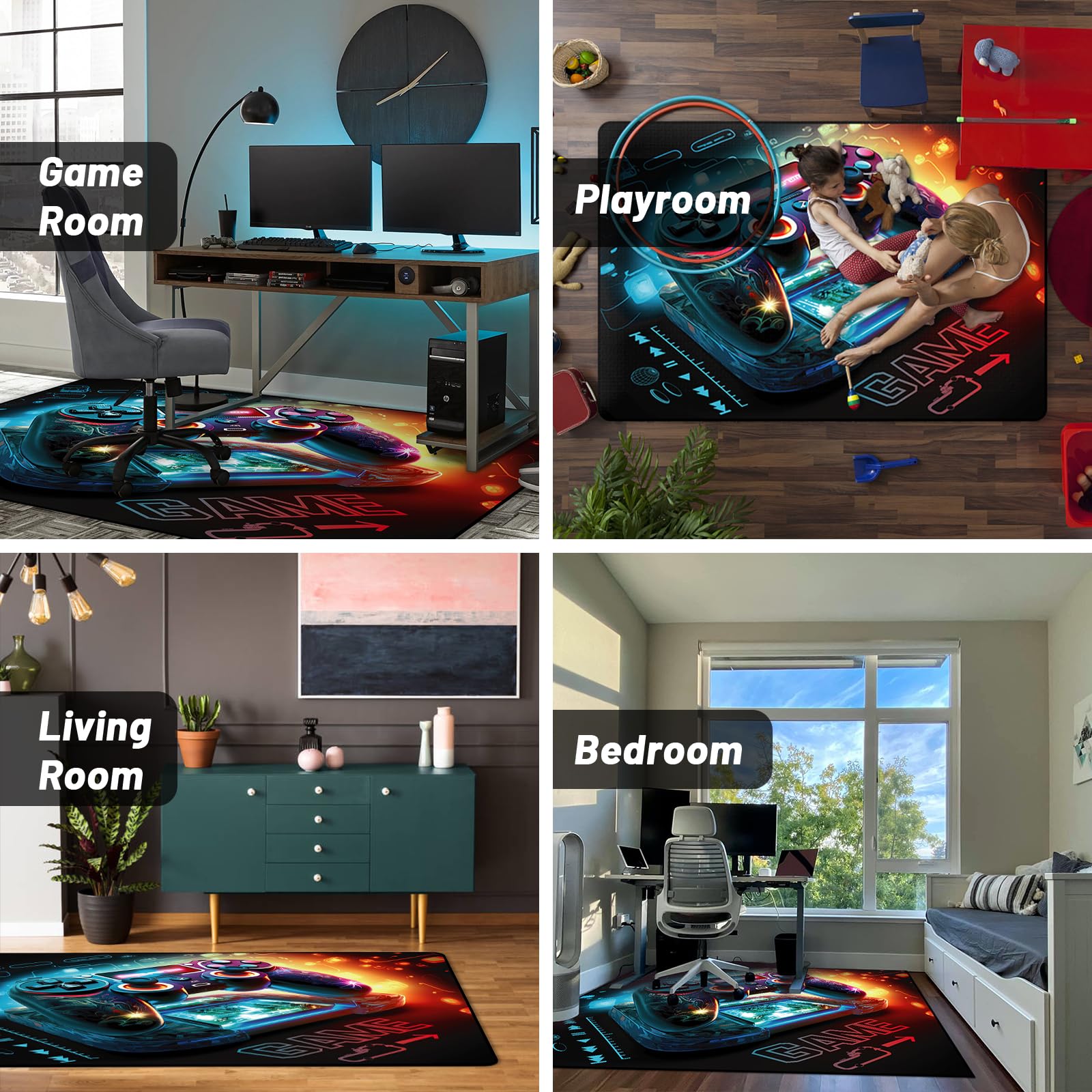Lacut 3D Gamepad Area Rug Non-Slip Gaming Mat 63x47 Inches