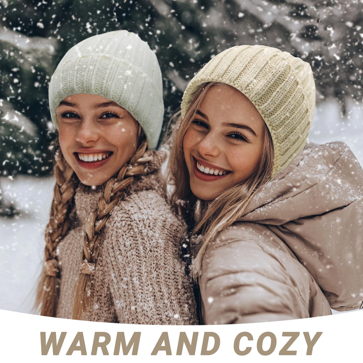 [Like New] NPQQUAN 2-Pack Khaki Knit Winter Beanies, Size S