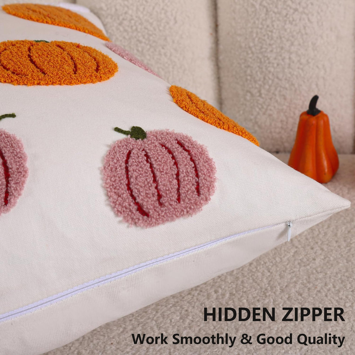 Tosleo Thanksgiving Pillow Covers 20x20 Set of 2 Halloween Pink and Orange Pumpkins Embroidered Pillow Cases Thanksgiving Home Party Pumpkin Fall Decor Pillowcases Cushion Covers
