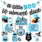 OGMOGKW Halloween Baby Shower Banner Blue A Little Boo Is Almost Due