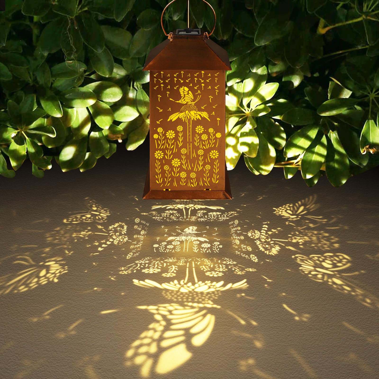 Doorkeer Butterfly Solar Lantern Outdoor Waterproof Metal LED Light Copper