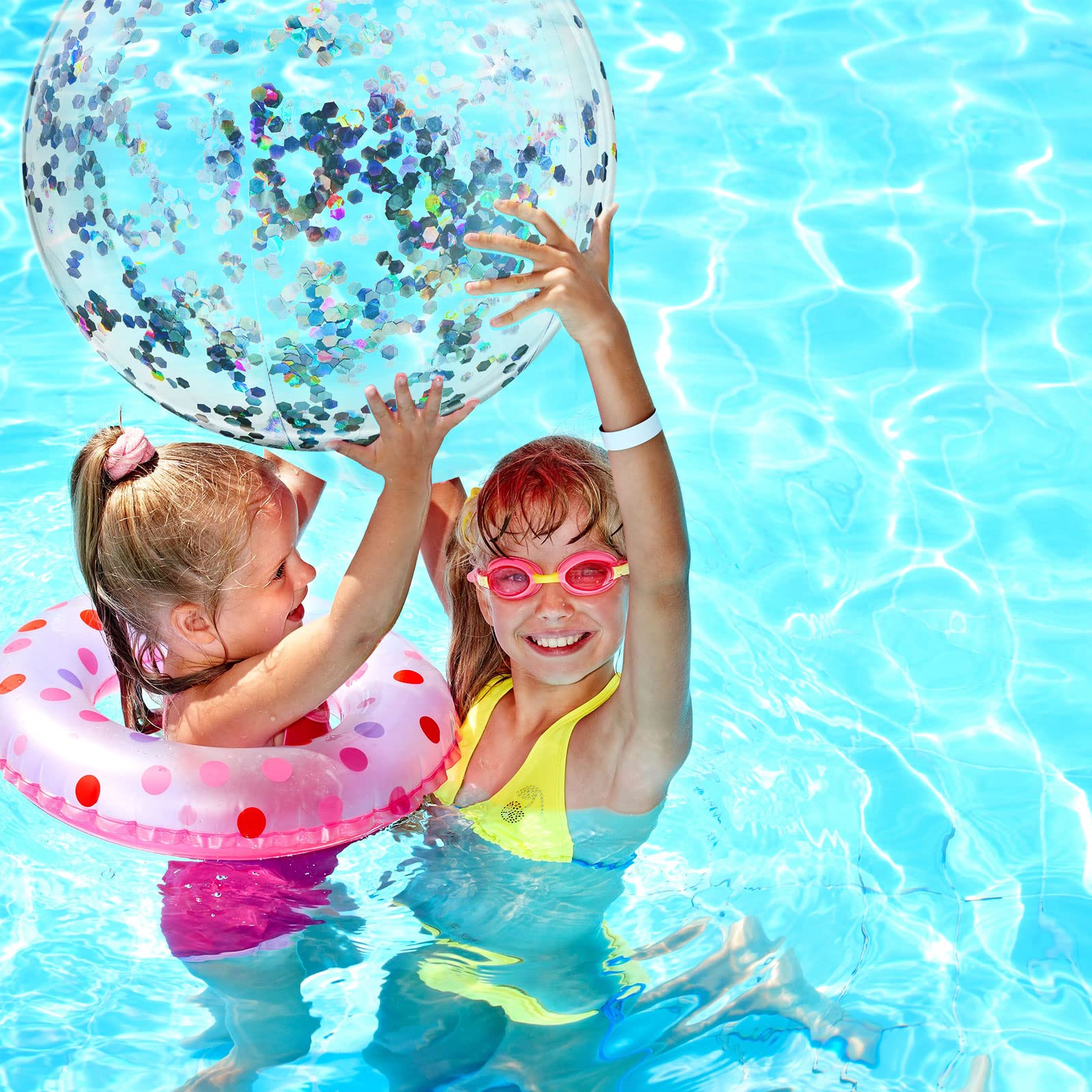 Civaner 6 Pcs 24 Inch Silver Inflatable Glitter Beach Balls Clear Floatable