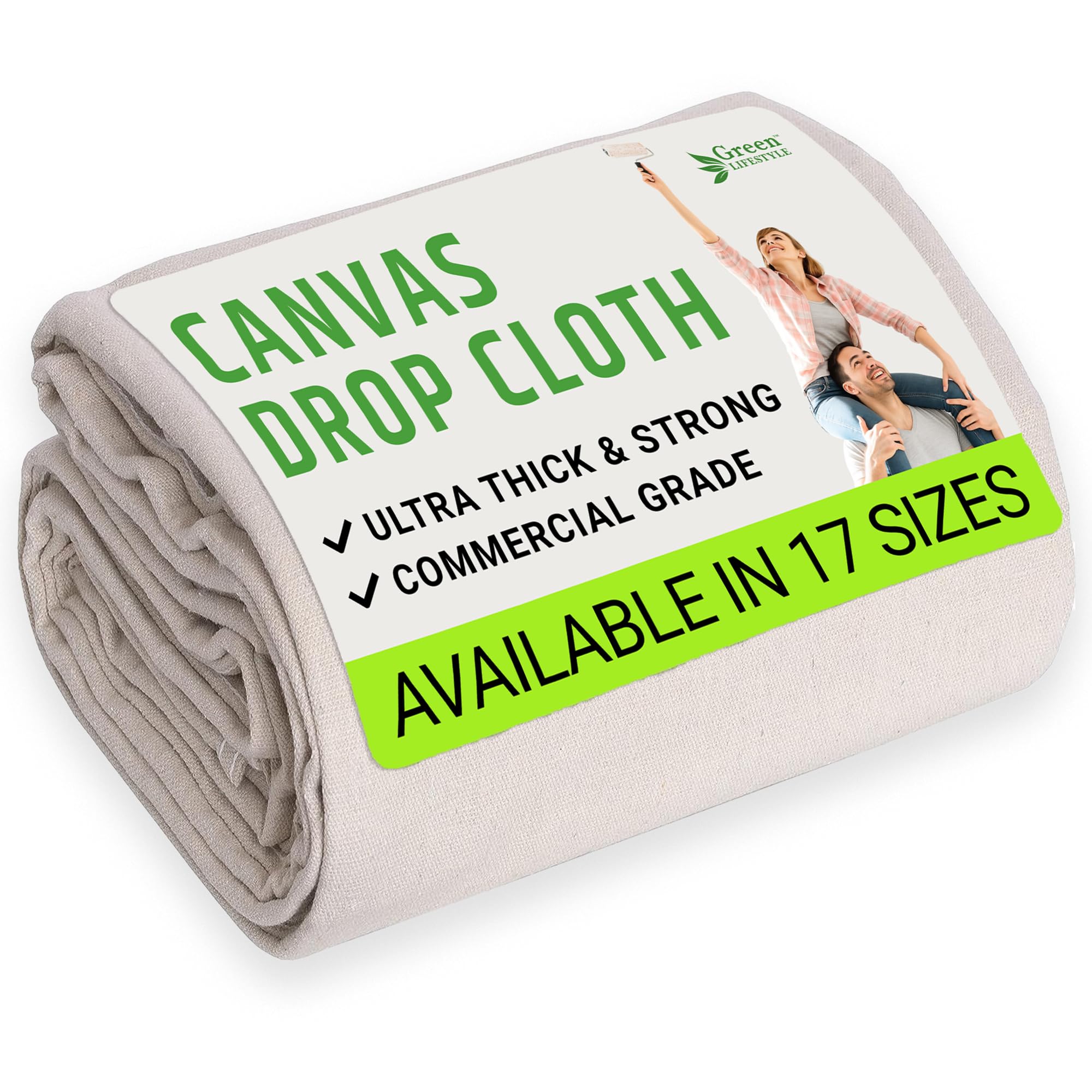 GREEN LIFESTYLE Canvas Drop Cloth 12x15 ft Heavy Duty Reusable Painters Tarp