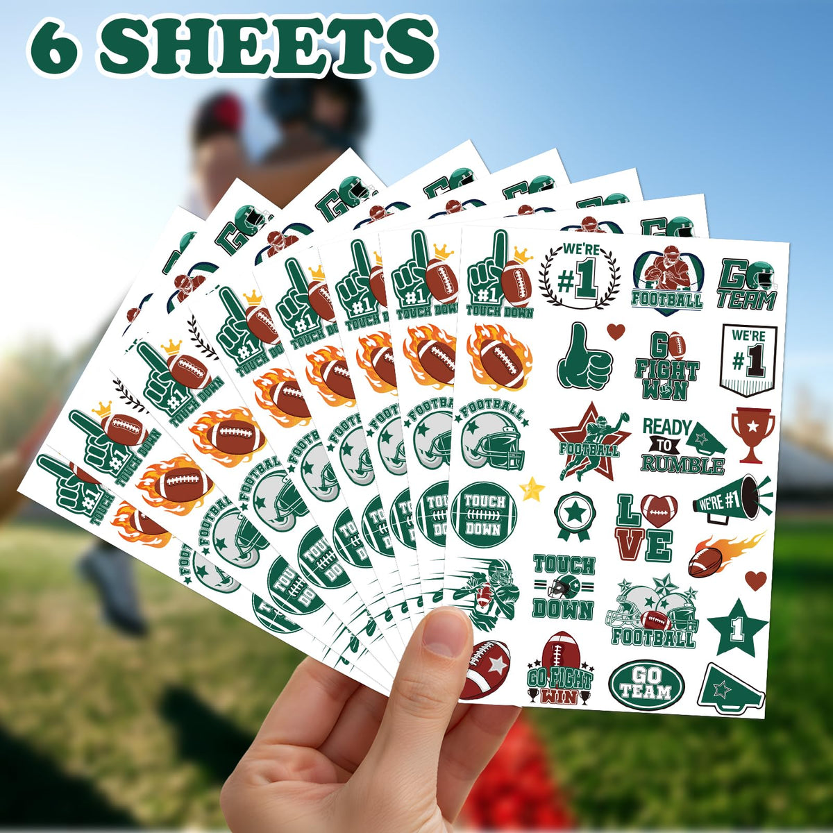 Green Team Spirit Temporary Tattoos, 180 Pcs Football Sports Cheer Face Tattoo Stickers, Glitter Green Team Spirit Week Accessories for Cheerleading Teams Sports Games Supplies School Prizes Rewards