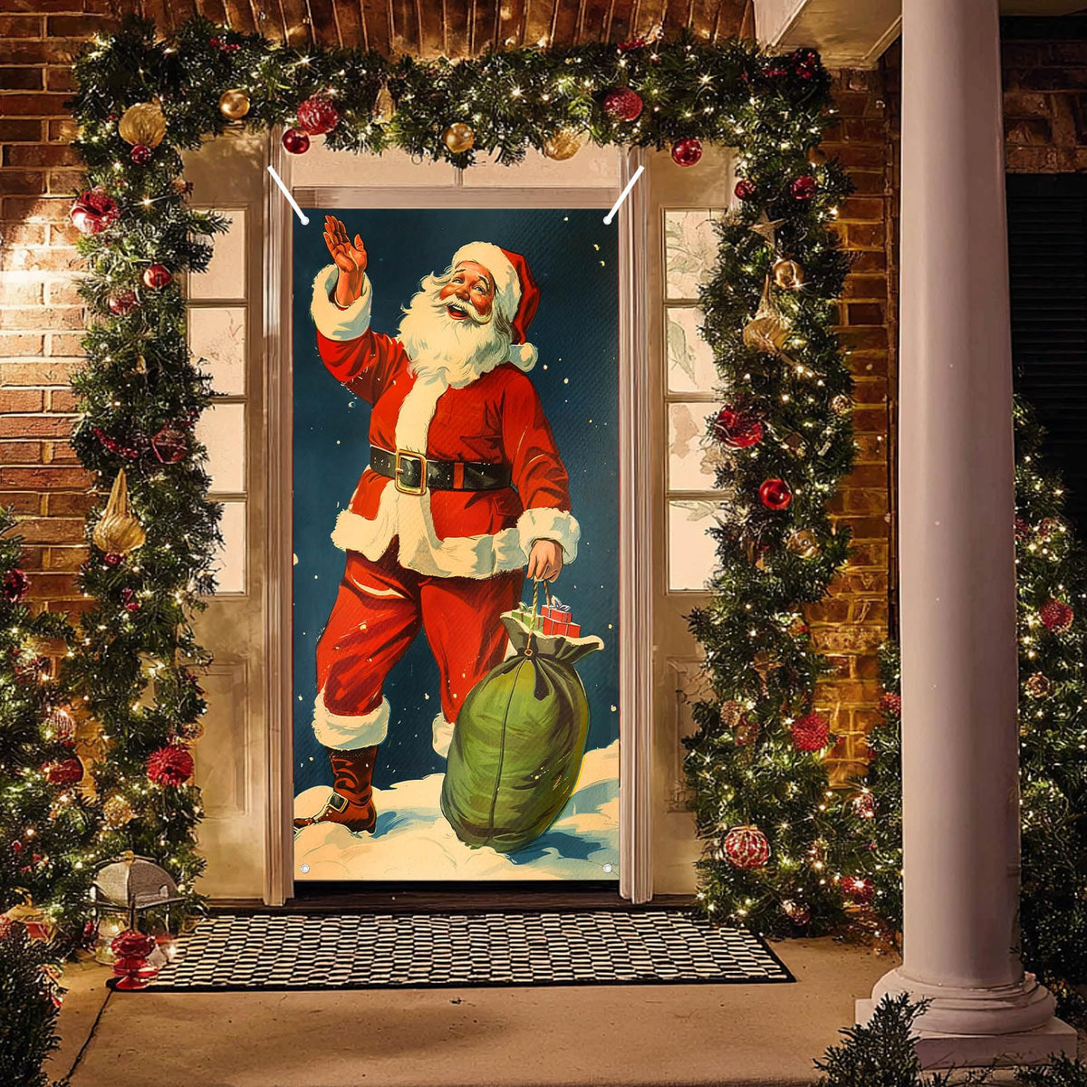 BlissYard Vintage Santa Door Cover 71x35 Inch Classic Christmas Door Covers