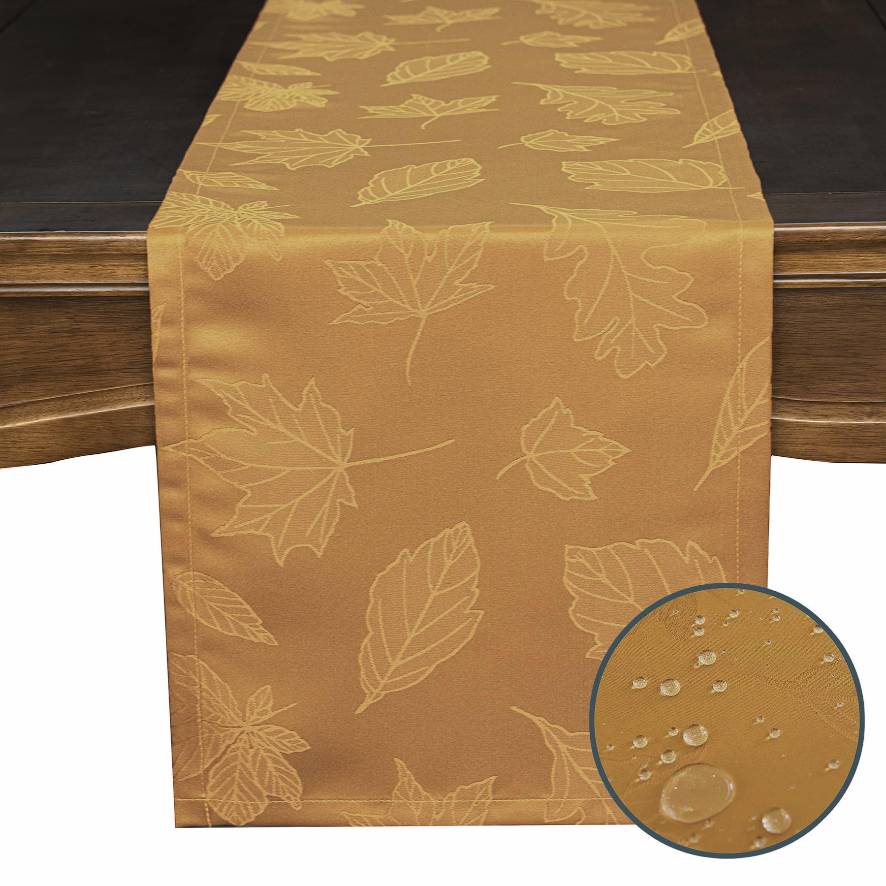 Joyfol Day Jacquard Maple Leaf Table Runner Amber 14x60 Inch