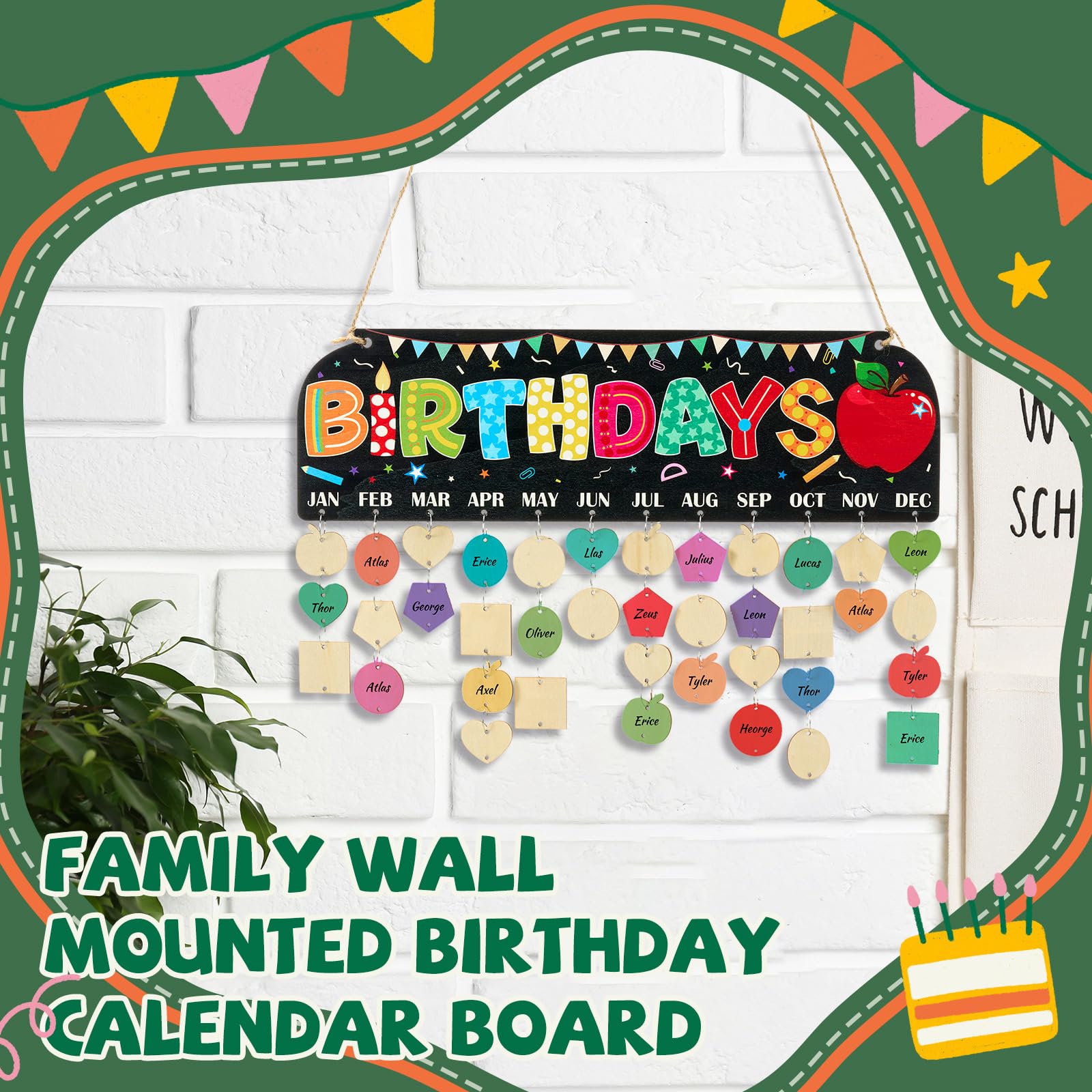 Chunful Birthday Calendar Wall Hanging DIY Reminder Board with 120 Tags Classic
