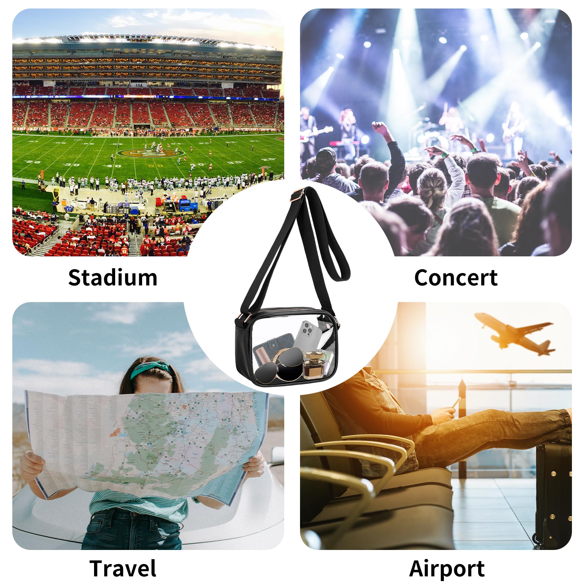 VOROLO Stadium Approved Clear Crossbody Bag Small Gray Adjustable Strap