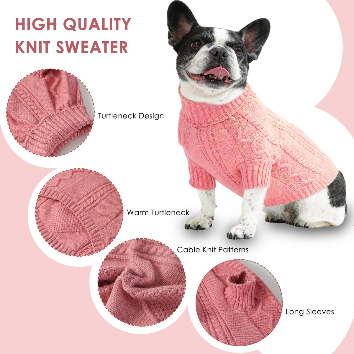 Hahbabya Pink Cable-Knit Dog Sweater, Medium