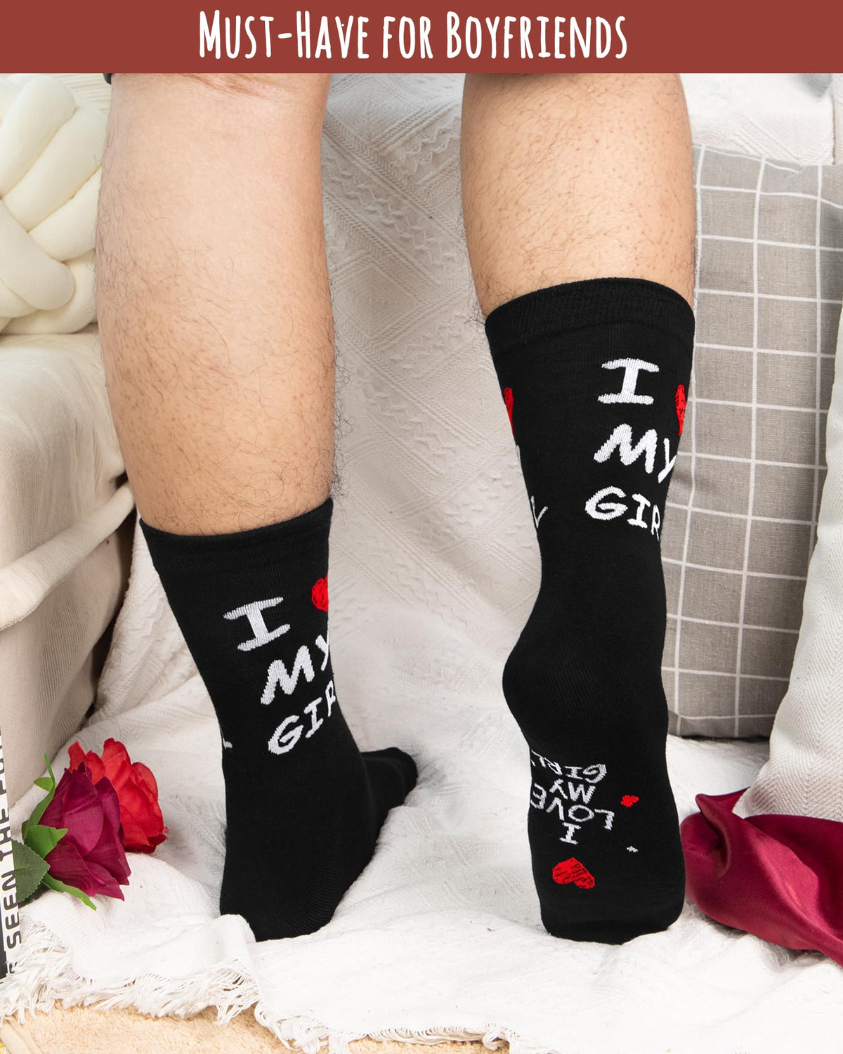 Ludaro 2 Pairs Valentines Day Gifts Socks for Men Him Boyfriend Couple