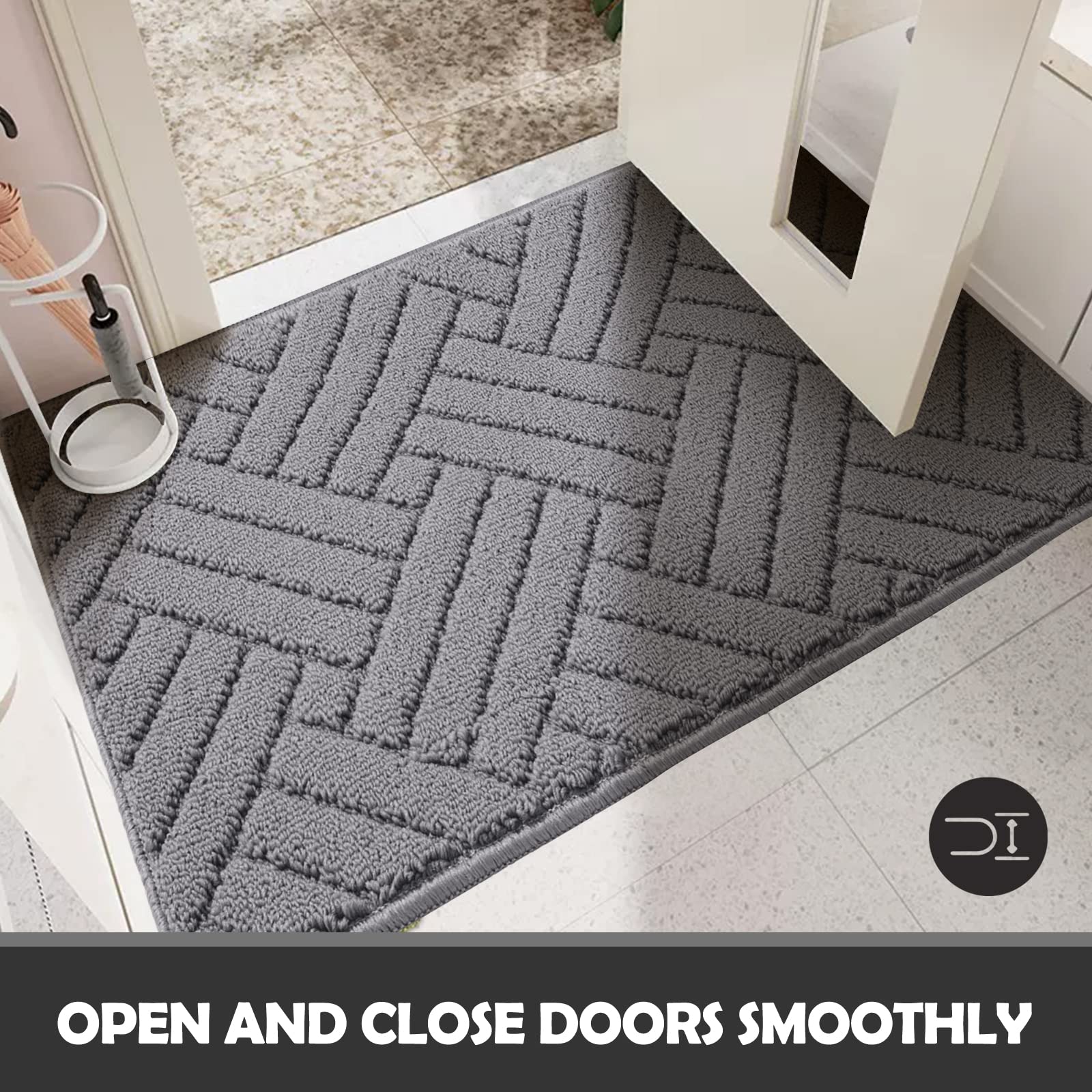 JEEDOVIA Door Mat Indoor Non-Slip Rubber Backing Heavy Duty Grey 36x59