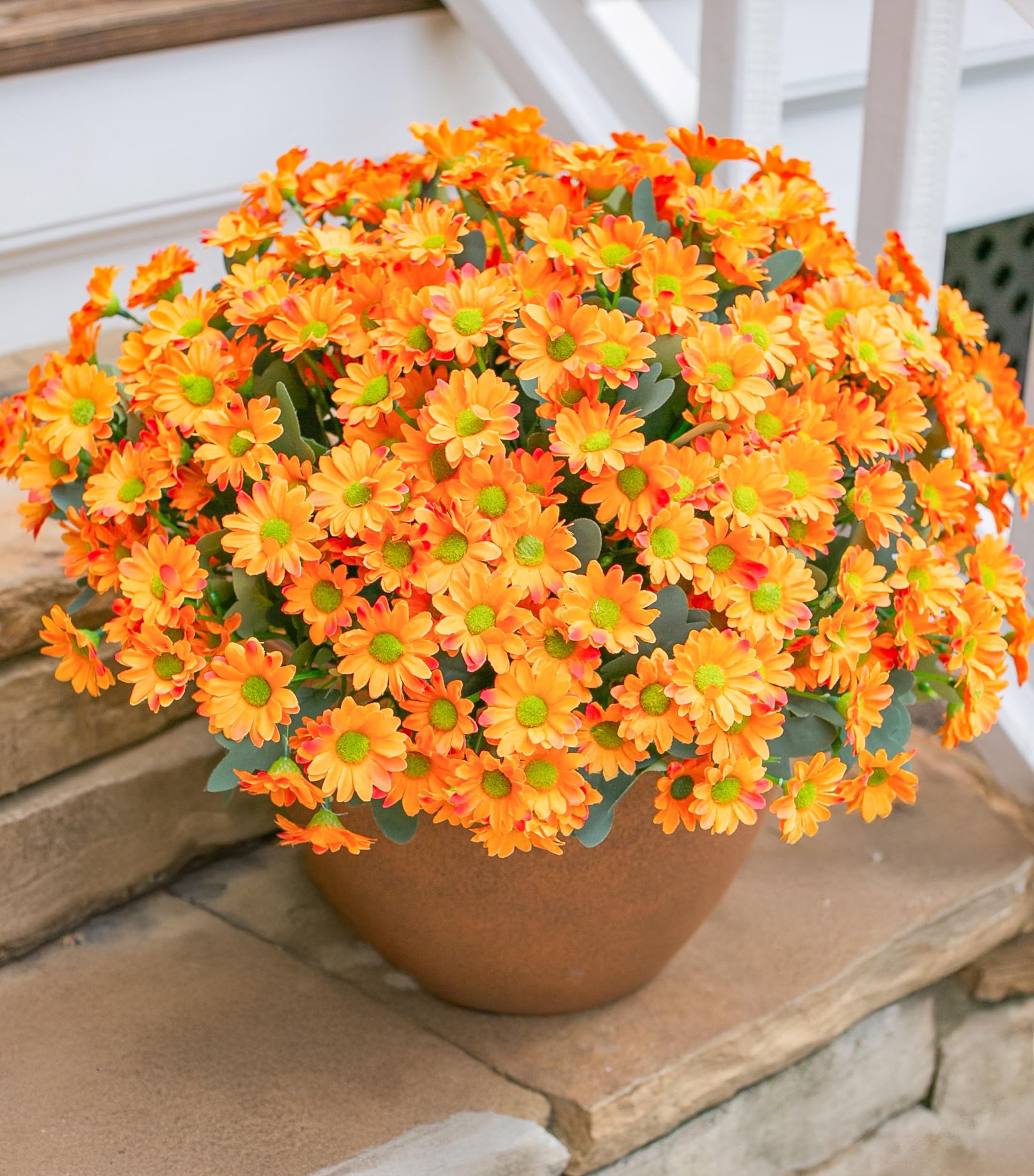 INSPRING Daisy Artificial Outdoor Silk Flowers 6 Bundles Orange UV Resistant