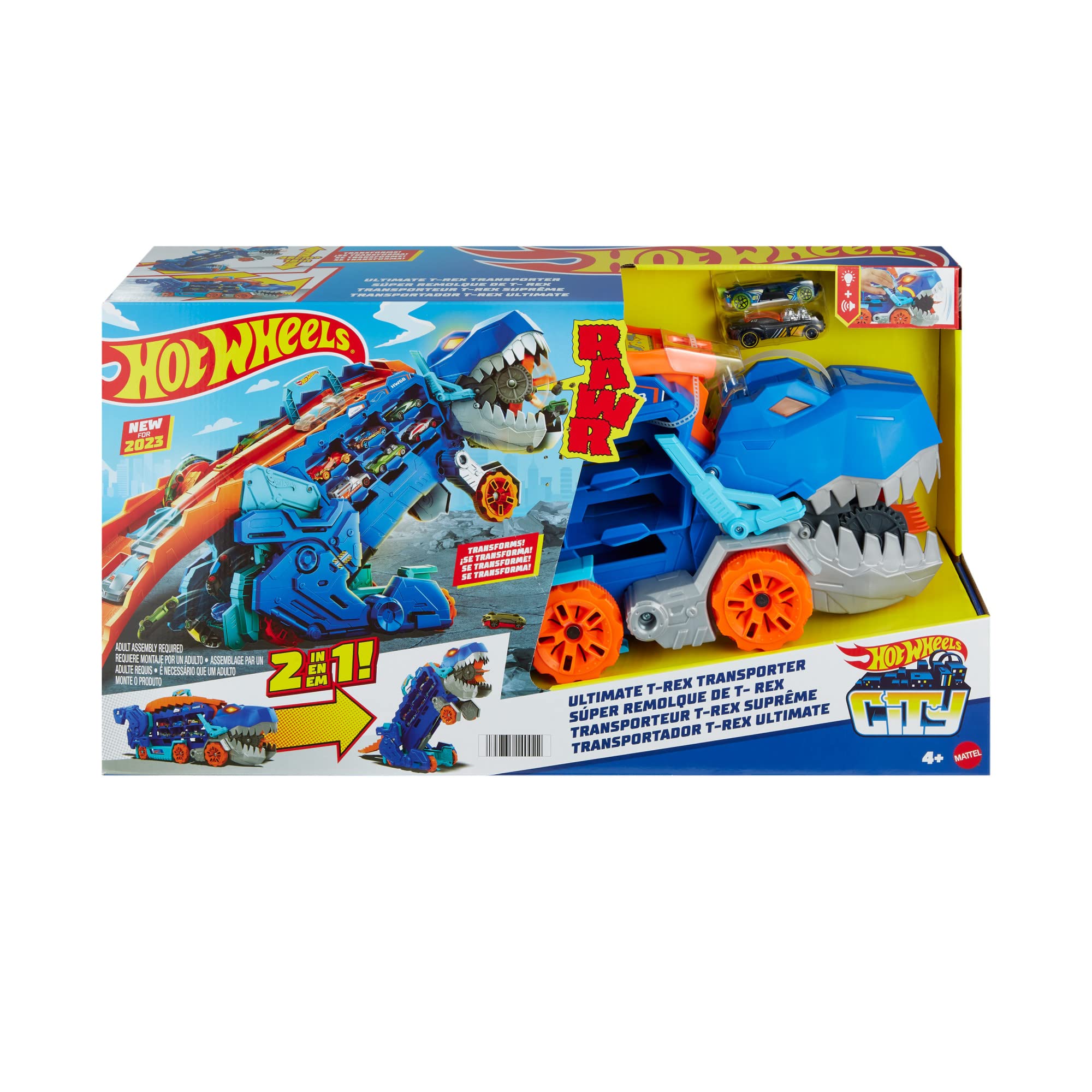 Hot Wheels City Ultimate T-Rex Transporter Race Track Set Multicolor