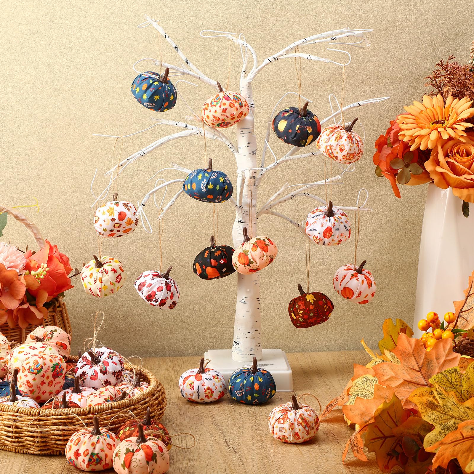 Soulchen 48 Pc Thanksgiving Mini Pumpkin Ornaments 2 Inch Orange Fabric