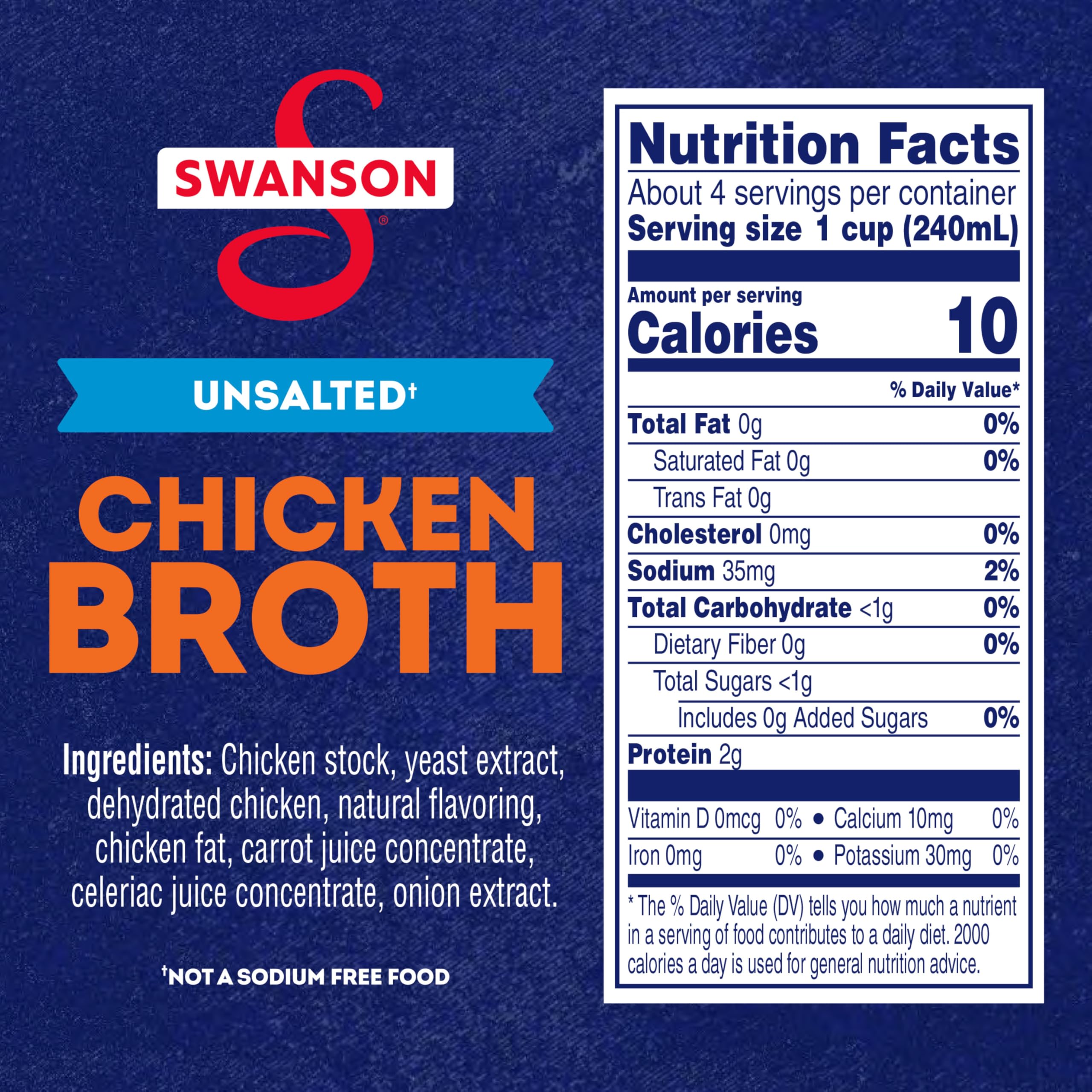 SWANSON Unsalted Chicken Broth 32 oz Carton Gluten Free 2 lbs