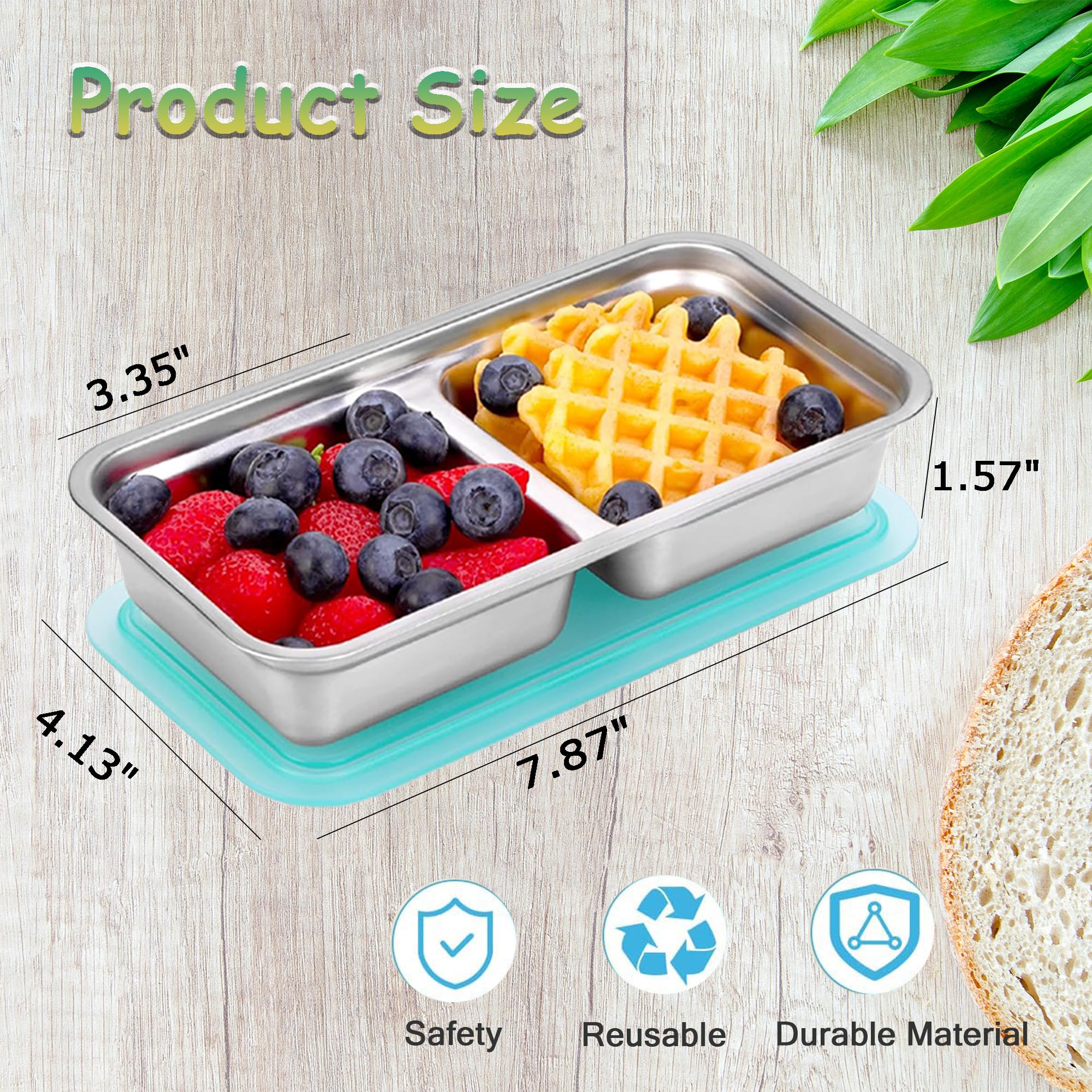 QWEZXO Stainless Steel Double Compartment Snack Containers with Lids 4 Pack Blue