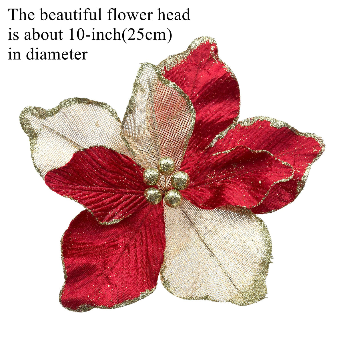 Artificial Christmas Poinsettia Picks, Red and Champagne, 4-Piece Set
