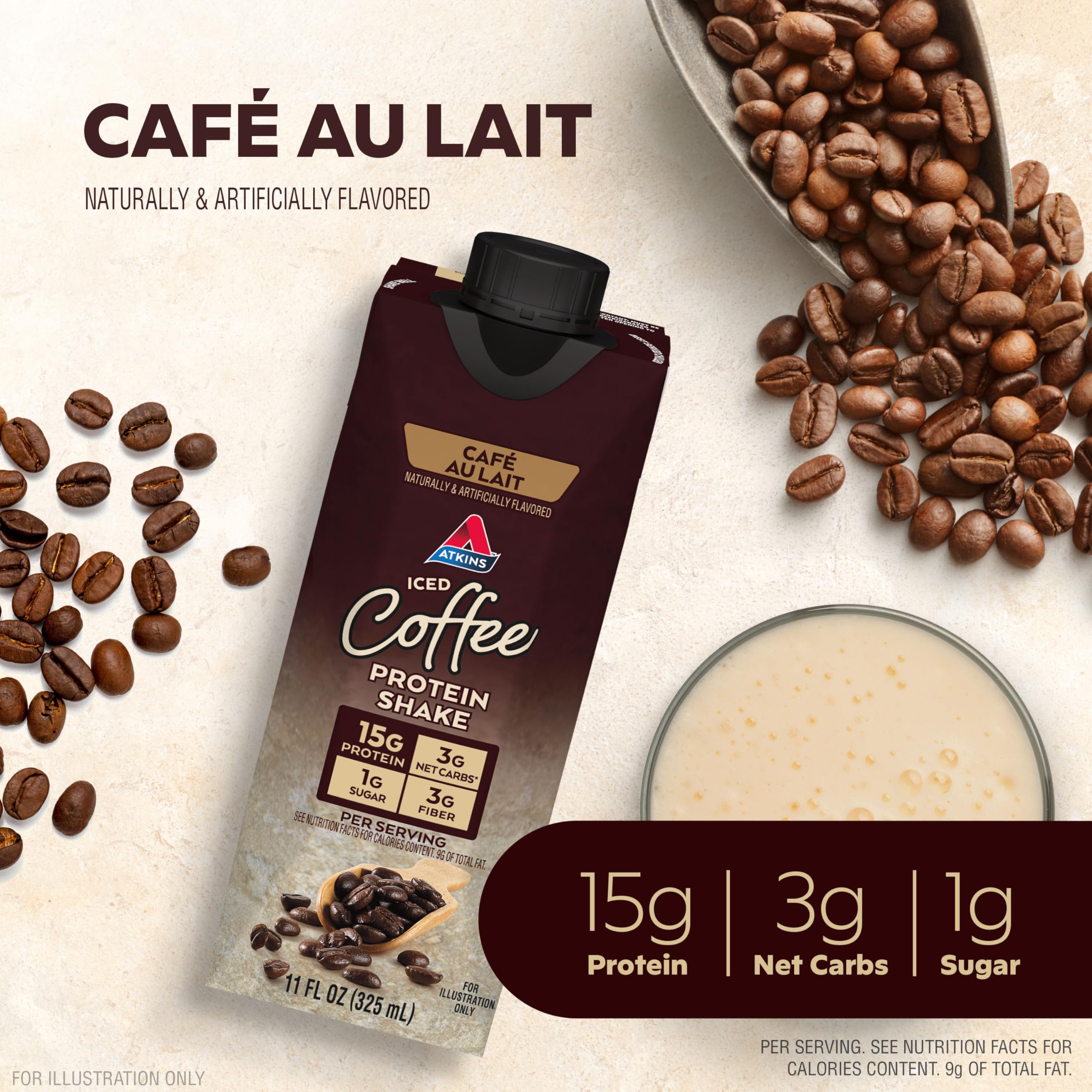 BestBy03/26 Atkins Café au Lait Iced Coffee Protein Shake 12 Count 11 Fl Oz