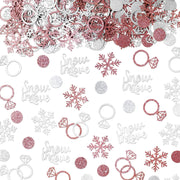 Gybeizhu 200pcs Snowflake Wedding Confetti for Tables, Rose Gold and Silver Glitter Snow In Love, Snowflakes and Ring Confetti for Wedding Bachelorette Bridal Shower Engagement Party Decorations.