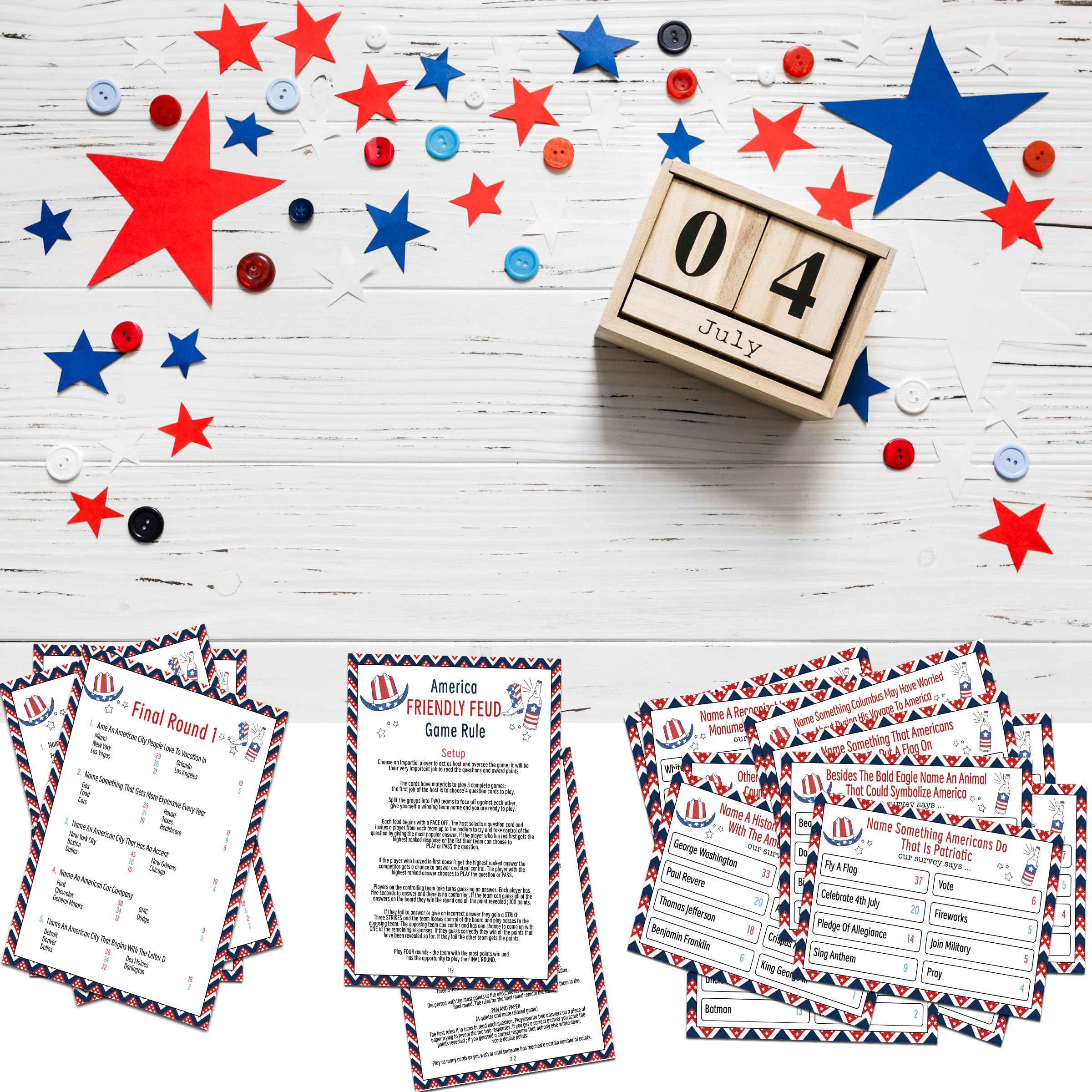 UHADRE 4th of July Family Feud Game Independence Day Trivia Party