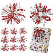 LiBongTa 12 PCs Bows 5" Silver and Red Bow Ornaments with White Dots