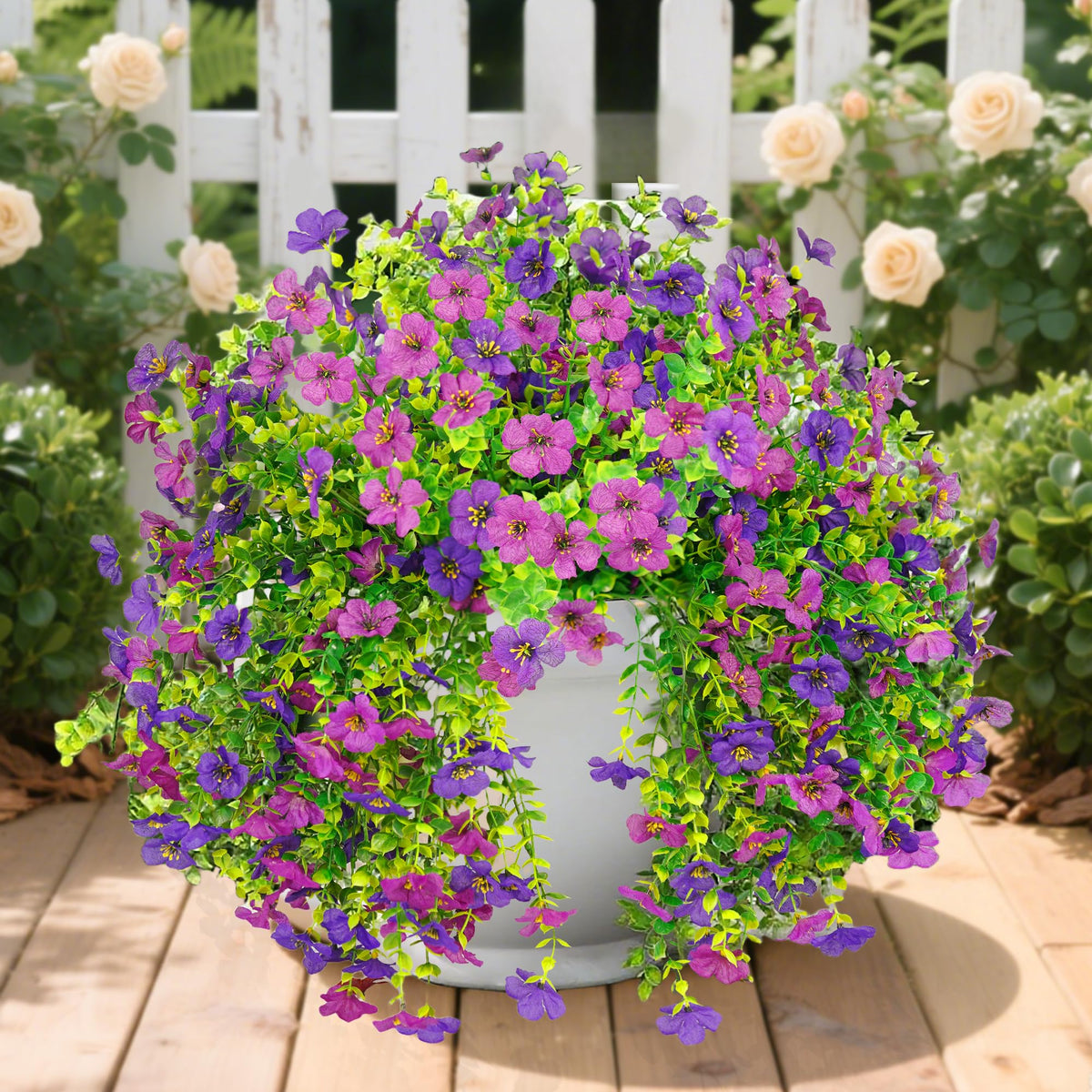 Digtecno Artificial Flowers for Outdoors, 2 Pcs Outdoor Faux Hanging Plants