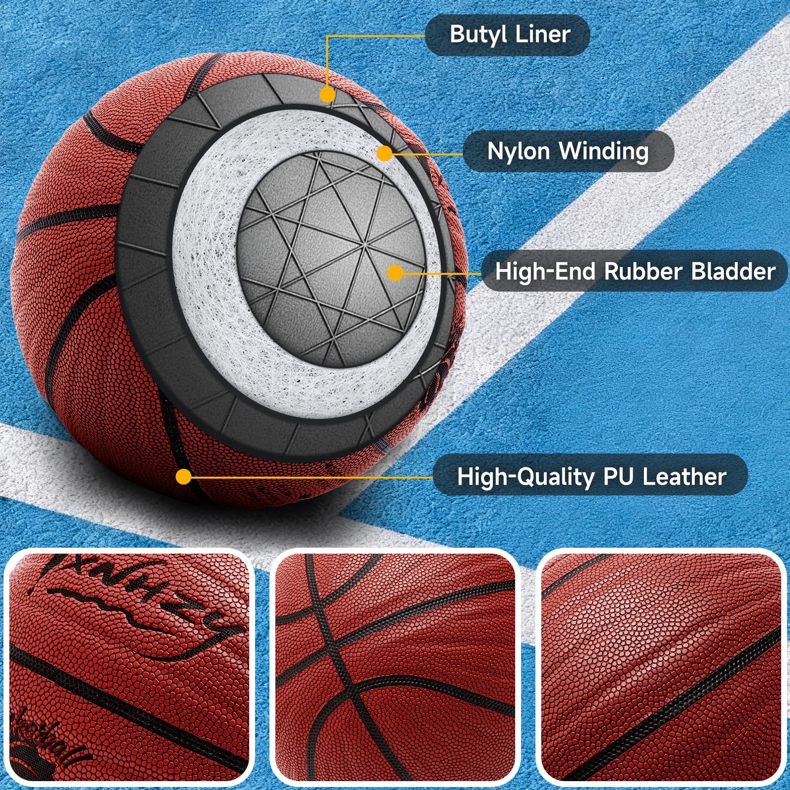 TXNHZY Basketball Outdoor Indoor Durable PU Nylon Brown Size 7 29.5