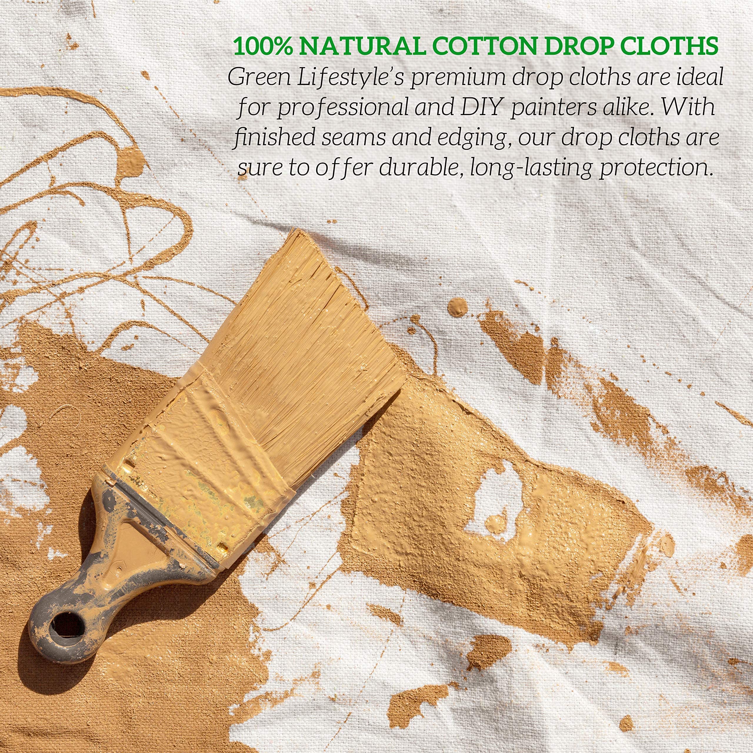 GREEN LIFESTYLE Canvas Drop Cloth 12x15 ft Heavy Duty Reusable Painters Tarp