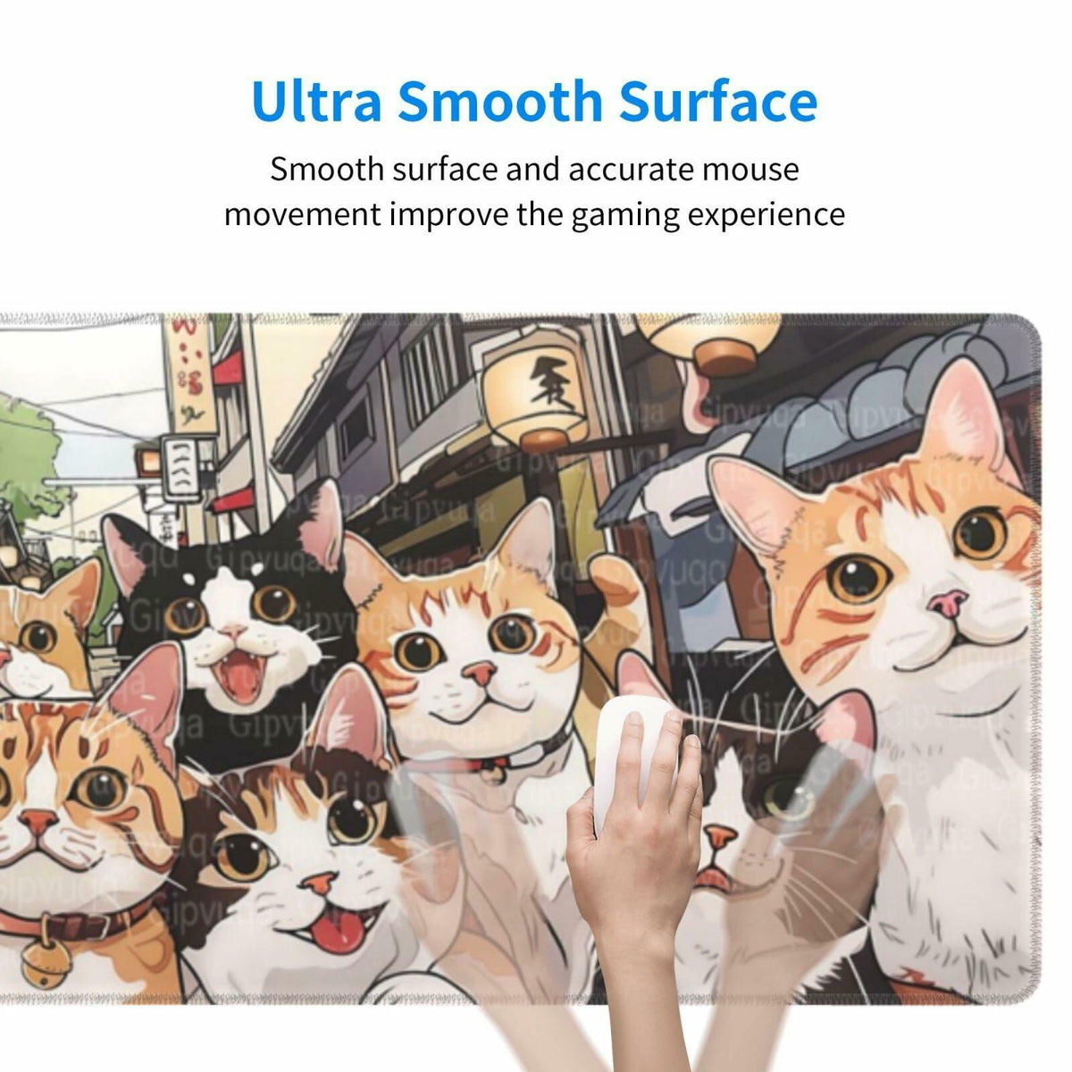 Gipvuqa Japanese Cats XL Gaming Desk Pad, 31.5 x 11.8 in