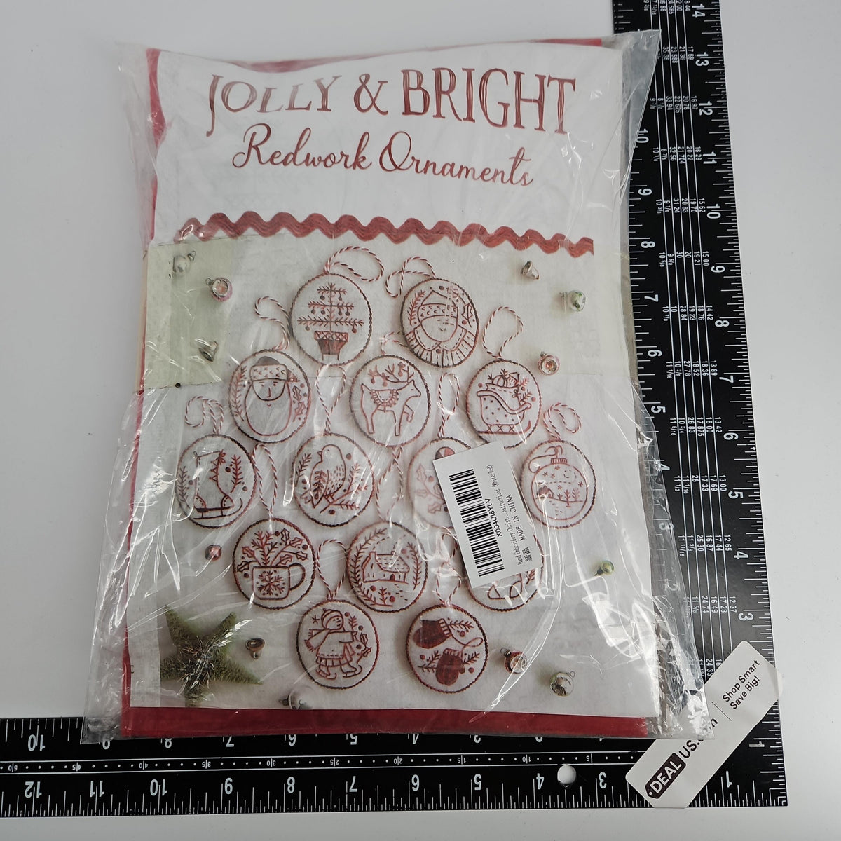 Jolly & Bright Redwork Ornaments Hand Embroidery Kit