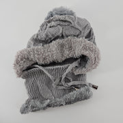 Women's Knit Winter Balaclava Hat and Scarf with Pom-Poms