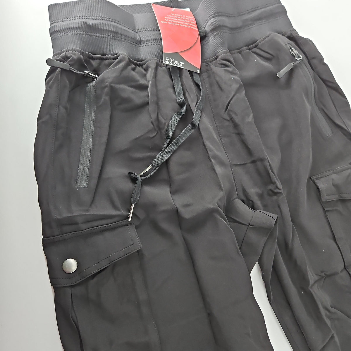 SANTINY Women's SAK1145 Cargo Pants with Button Pockets, Black, Small