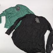Ficerd Women's 2-Pack Long-Sleeve Henley Shirts, Black and Dark Green, Medium