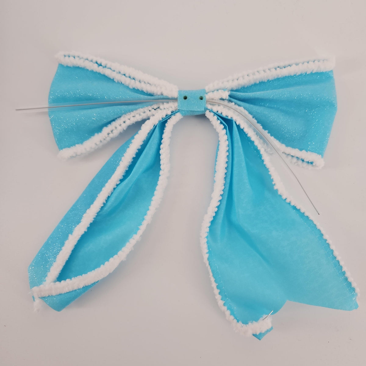 [Like New] LiBongTa 6-Inch Blue Burlap Wired Ribbon Bows, White Edge, 12 Count