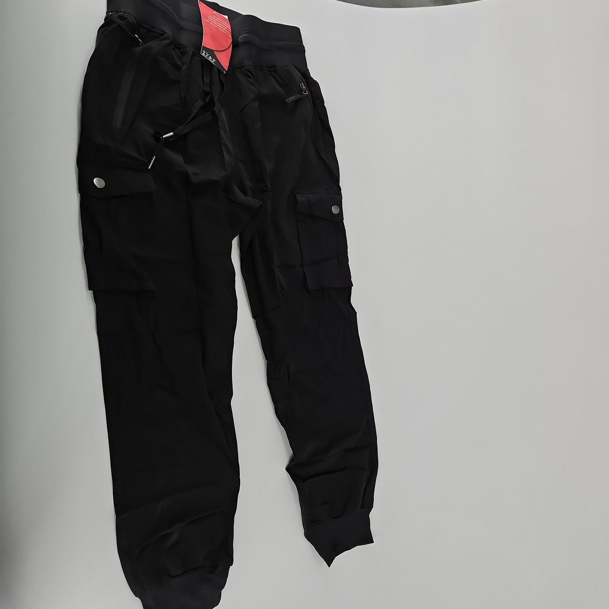 SANTINY Women's SAK1145 Cargo Pants with Button Pockets, Black, Small