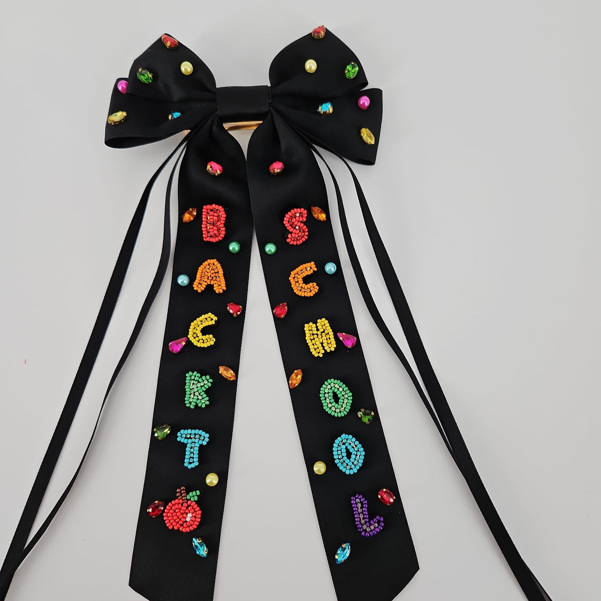 Boderier Back to School Beaded Hair Bow Barrette