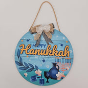 Happy Hanukkah Round Wooden Hanging Sign