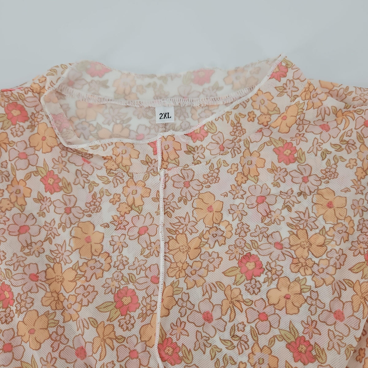 Aoudery Women's Floral Mesh Long-Sleeve Blouse, Floral Yellow, 2XL
