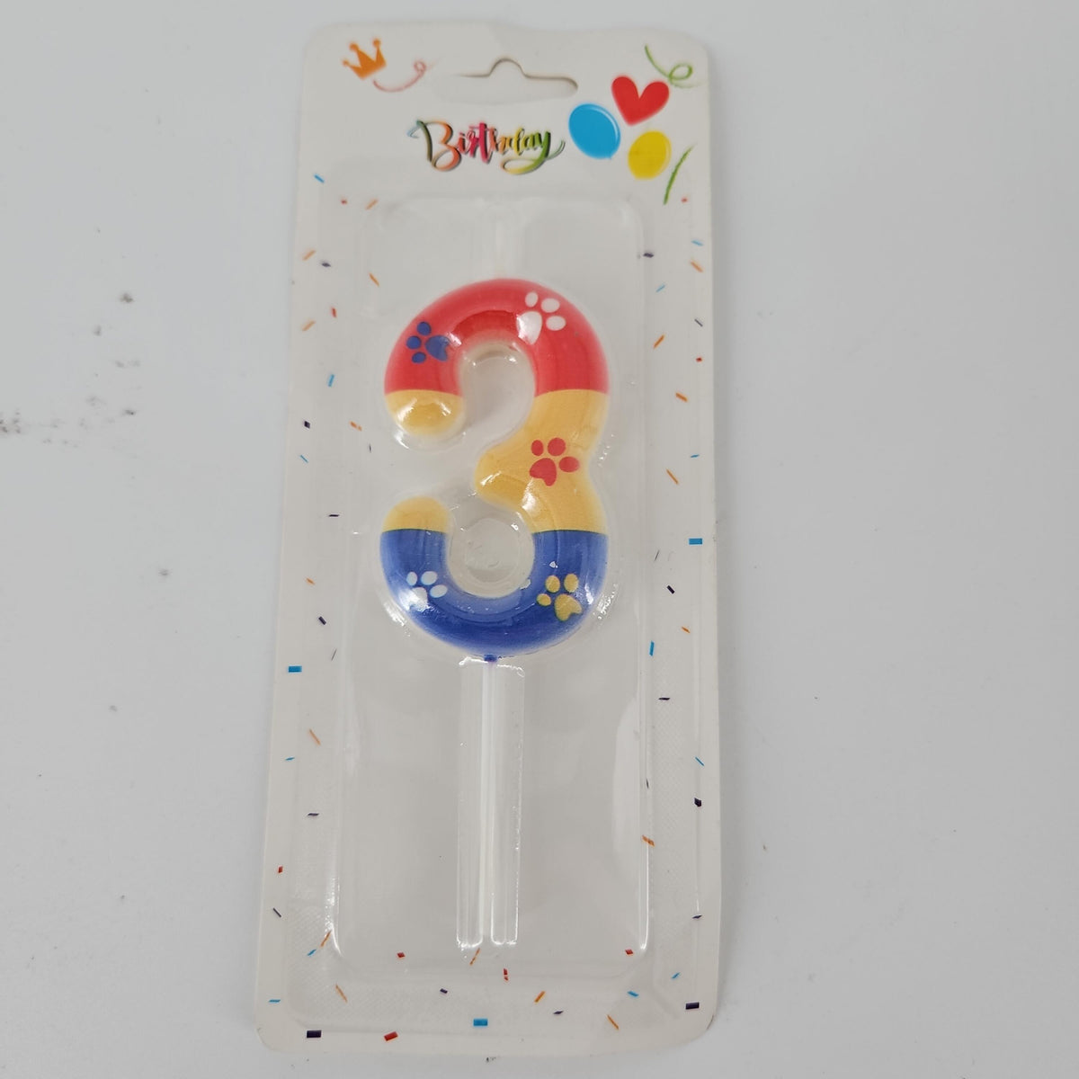 Paw Print Number 3 Birthday Candle