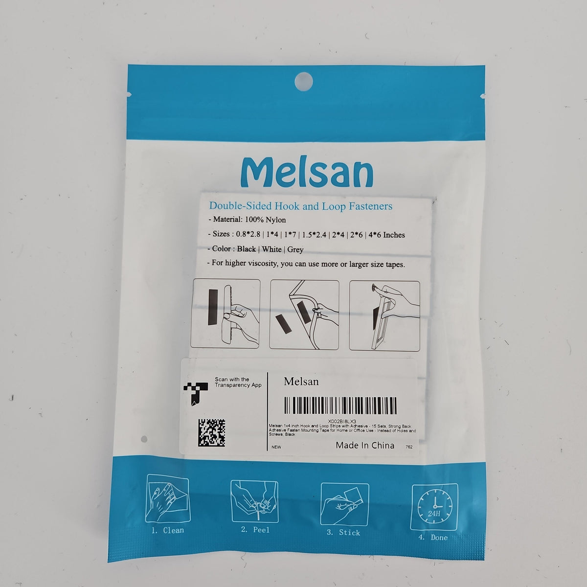 Melsan 1 x 4 Inch Adhesive Hook and Loop Strips, 15 Sets