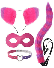 HODRME One Size 4-Piece Pink/Purple Cat Ears, Tail, Mask & Collar